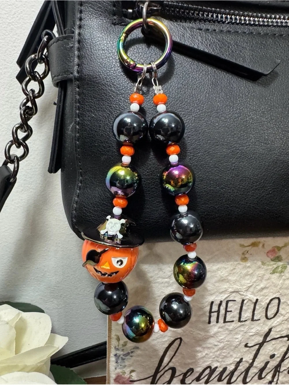Halloween Pumpkin Pirate Charm Rainbow Chrome Phone/Key/Bag Chain #P546